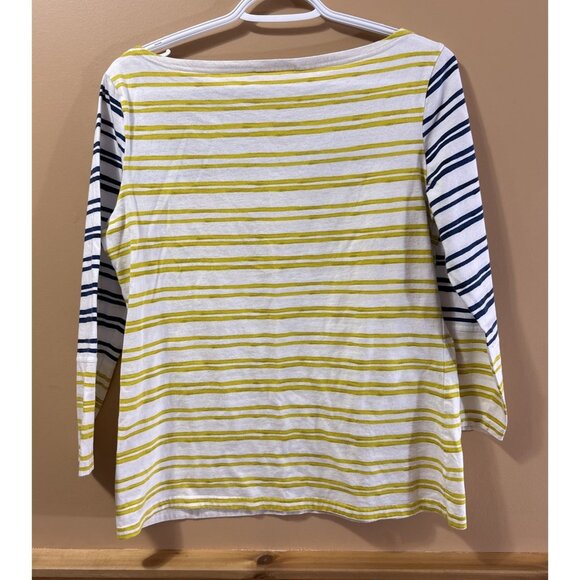 Tory Burch 100% Cotton Blue Yellow Striped Boat Neck 3/4 Sleeve Women's Large - Picture 2 of 9